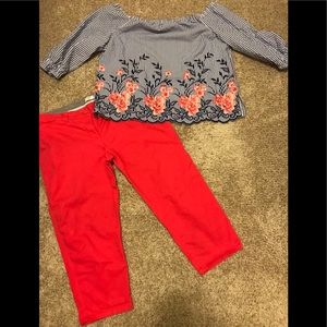 Off-The-Shoulder Summer Top, Stripes & Floral XL